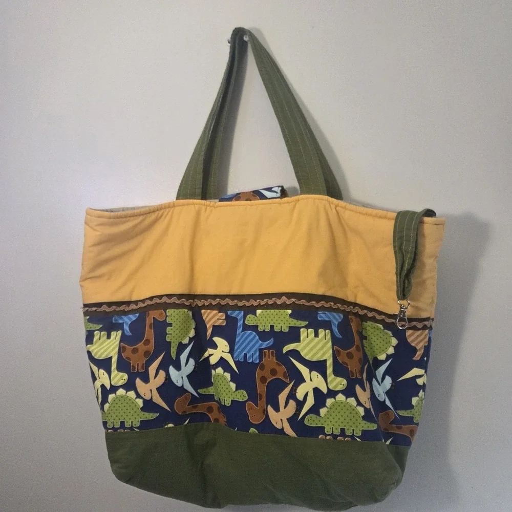 Handmade Colorful Quilted Dinosaur Tote Diaper Bag Art Quirky Gift Purse Fabric